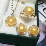 Freshwater Pearl Flower Necklace Ring and Earrings Jewelry Set Mom Gift For Mother's Day