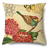 4PCS Home Cotton Decorative Spring Flower and Butterfly Throw Pillow Case Cushion Covers For Sofa Couch Bed Chair