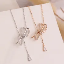 Full Drill Tassel Bowknot Diamond Pendant Chain Jewelry Necklace