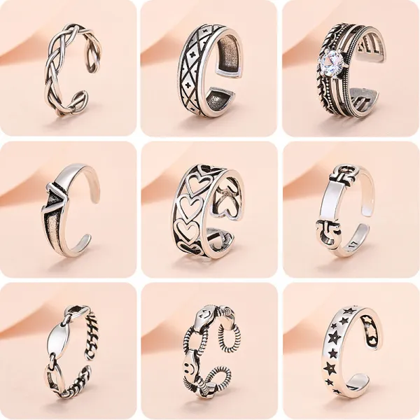 9PCS Silver Vintage Knuckle Stackable Finger Punk Rings Set