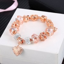 Women's Rose Gold Love Heart Cute Bear Beaded Pink Zircon Bracelet Chain Crystal Charm Jewelry