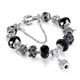 Women Crown Silver Beaded Crystal Charm Bead Girly Heart Bracelet