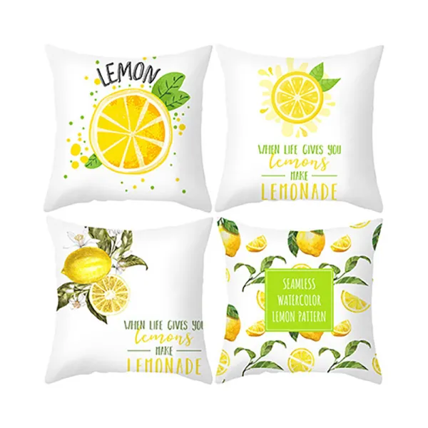 4PCS Home Cotton Decorative Lemon Throw Pillow Case Cushion Covers For Sofa Couch Bed Chair
