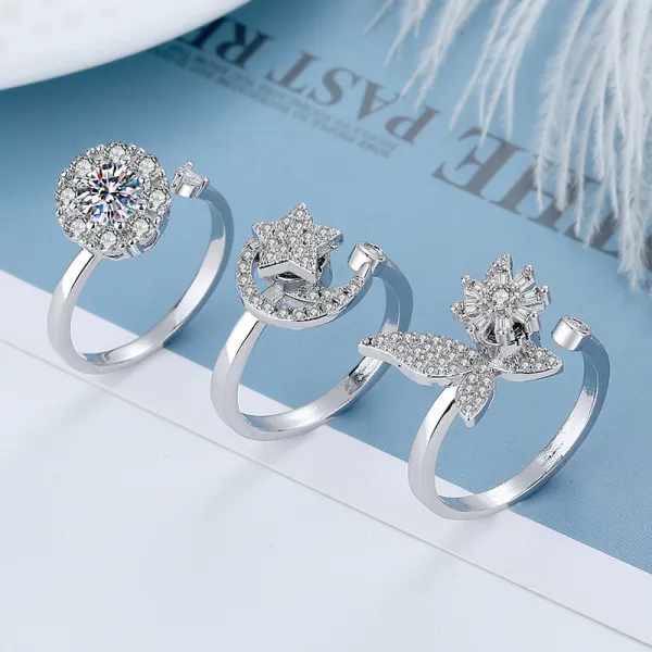 Jewelry Butterfly Star Spinner Rings for Anxiety Full Diamond Adjustable