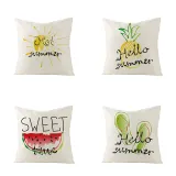4PCS Home Cotton Decorative Hello Summer Throw Pillow Case Cushion Covers For Sofa Couch Bed Chair