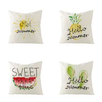 4PCS Home Cotton Decorative Hello Summer Throw Pillow Case Cushion Covers For Sofa Couch Bed Chair