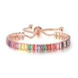 Square Multicolor Adjustable Crystal Birthstone Bracelet Gift For Mom Friends