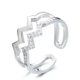 Fashion Jewelry Pure Silver Double Wave V-Shape Diamond Ring for Women With Gift Box