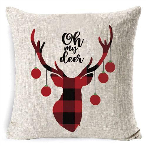 Home Decoration Red Plaids Elk Deer Pillow Cushion Cover Pillowcase