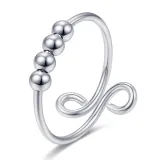 Silver Adjustable Anti Anxiety Beaded Spinner Rings Stacking Spinning Worry Ring