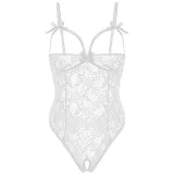 Women's Sling Lace Flowers Transparent Sexy Underwear Open Bowknot Bodysuit