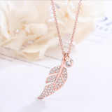 Full Drill Leaves Diamond Pendant Chain Jewelry Necklace