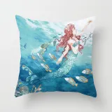 4PCS Home Cotton Decorative Ocean Mermaid Throw Pillow Case Cushion Covers For Sofa Couch Bed Chair