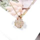 Gold Sunflower Clover Windmill Rotating Opening Ring Necklace Earring Jewelry Set