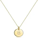 2PCS Pendant Necklace and Bracelet Plated Disc Double Side Engraved A-Z Letter Jewelry Gift for Women