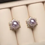 Mother's Day Gift Jewelry Set Flower-Shaped Cubic Zirconia Pearl Necklace and Earring with Box