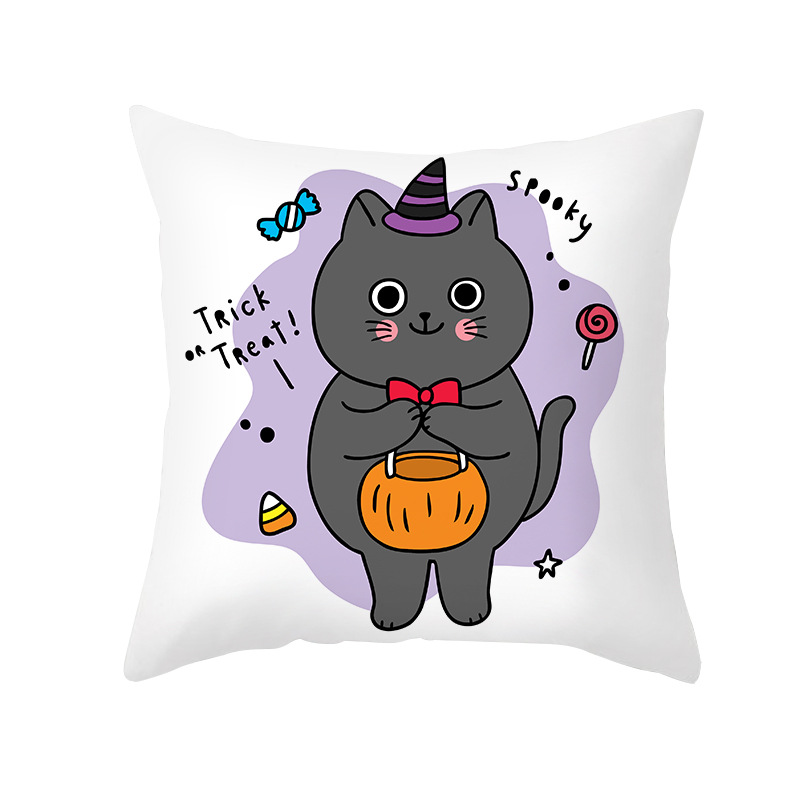 Halloween Holiday Cartoon Cat Pillow Cover Cushion Pillowcase