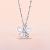 Zircon Cymophane Flowers Pendant Chain Jewelry Necklace