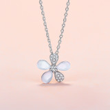 Zircon Cymophane Flowers Pendant Chain Jewelry Necklace