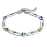 Birthstones Adjustable Bracelet with 6 Name Engraved Custom Gift For Mom Friends