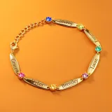Birthstones Adjustable Bracelet with 6 Name Engraved Custom Gift For Mom Friends