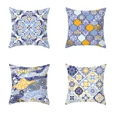 4PCS Chinese Style Geometry Decorative Throw Pillow Case Cushion Covers For Sofa Couch Bed Chair