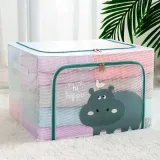 Storage Box Cartoon Grid Transparency Dustproof for Bedroom Clothes Toys Storage