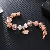 Women's Rose Gold Love Heart Cute Bear Beaded Pink Zircon Bracelet Chain Crystal Charm Jewelry