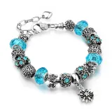 Flower Star Silver Beaded Bracelet Crystal Charm Zircon Diamond Bead Bracelet for Women