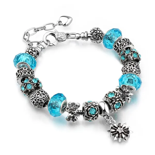 Flower Star Silver Beaded Bracelet Crystal Charm Zircon Diamond Bead Bracelet for Women