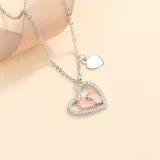 Love Heart Mom Necklace 925 Sterling Silver Necklaces Birthday Mother's Day Jewelry Gift for Women