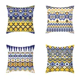 4PCS Chinese Style Geometry Decorative Throw Pillow Case Cushion Covers For Sofa Couch Bed Chair