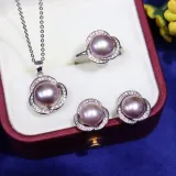 Freshwater Pearl Clover Diamante Necklace Ring and Earrings Jewelry Set Gift For Mother's Day
