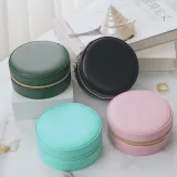 Circular Zipper Type PU Leather Jewelry Box For Girls and Women