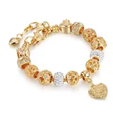 Women's Flower Gold Heart Love Silver Zircon Crystal Charm Chain Jewelry Bracelet