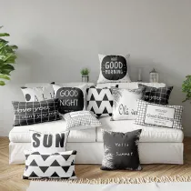 4PCS Home Cotton Decorative Black White Printed Throw Pillow Case Cushion Covers For Sofa Couch Bed Chair