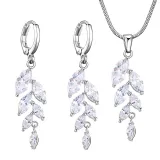2PCS Leaf Diamond Earring Necklace Jewelry Set Crystal Gift For Women Girls