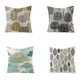 4PCS Home Cotton Plant Printin Decorative Throw Pillow Case Cushion Covers For Sofa Couch Bed Chair