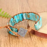 Handmade Bohemian Natural Stones Sunflower Button Adjustable Leather Bracelet for Women and Girls