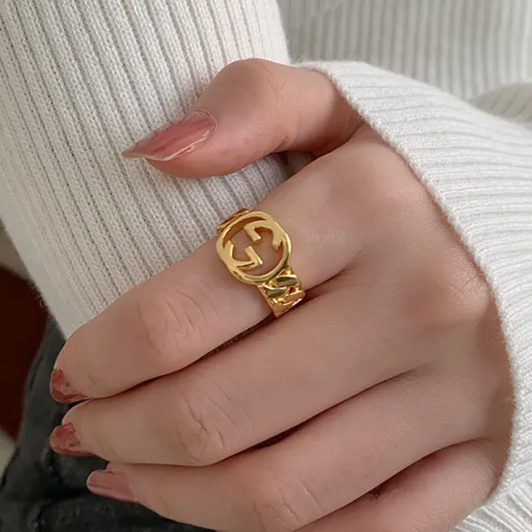 Gold Hollow Out Chain Opening Adjustable Irregular Chain Ring Gifts