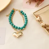 Green Cinnabar Natural Stone Multilayer Necklace and Bracelet for Women