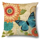4PCS Home Cotton Decorative Spring Flower and Butterfly Throw Pillow Case Cushion Covers For Sofa Couch Bed Chair