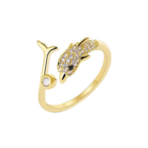 Gold Dolphin Bead Diamond Opening Adjustable Irregular Ring Gifts