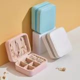 Rectangle Zipper Type PU Leather Jewelry Box For Girls and Women