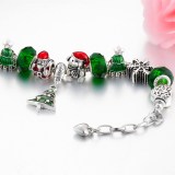 Christmas Gift Women's Xmas Tree Santa Claus Snowflake Big Green Bead Crystal Charm Chain Jewelry Bracelet
