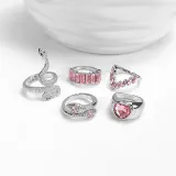 5PCS Snake Shape Gem Heart Vintage Knuckle Stackable Finger Rings Set
