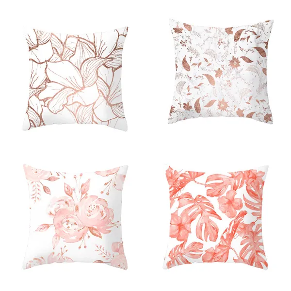 4PCS Home Cotton Decorative Pink Gold Blocking Throw Pillow Case Cushion Covers For Sofa Couch Bed Chair