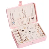 Monolayer Leather Jewelry Box with Button For Girls and Women