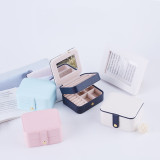 Rectangle PU Leather Jewelry Box with Mirror For Girls and Women