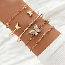 Butterfly Opening Five Piece Set Clavicle Pendant Chain Jewelry Gold Bracelet